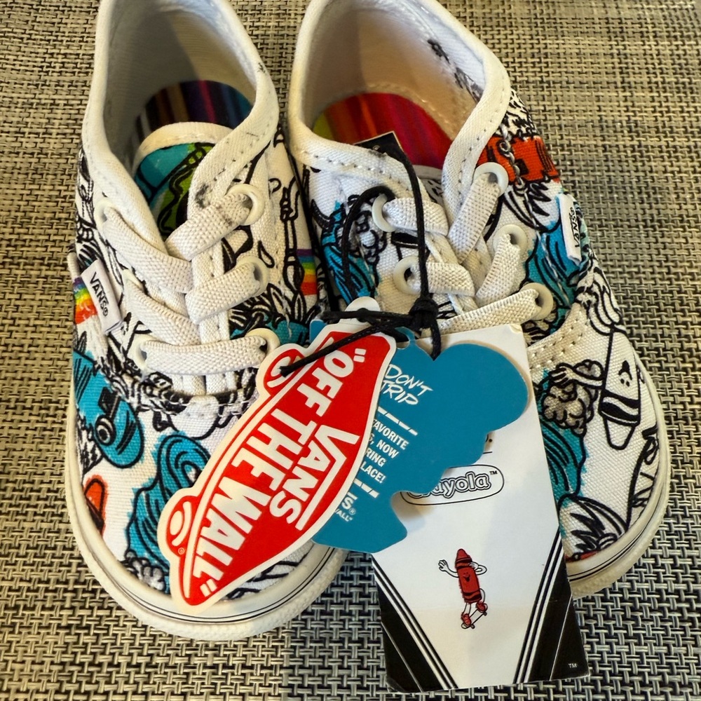 Vans Kids' White and Blue Graphic Sneakers